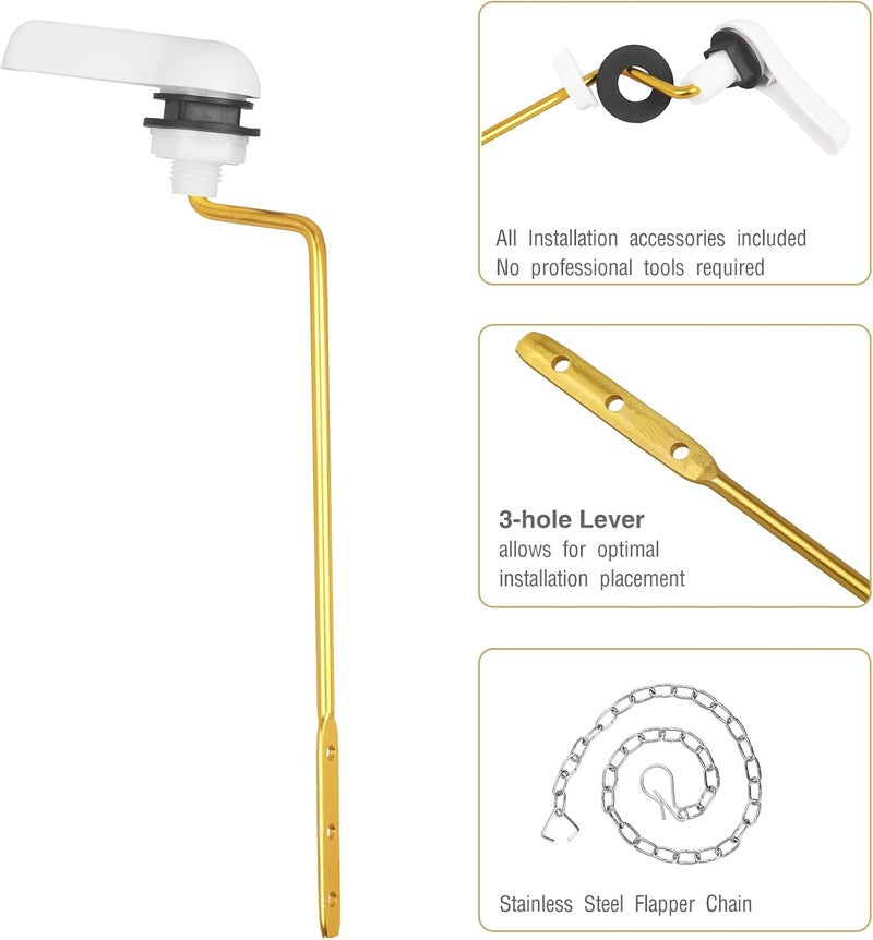 TJWODO Toilet Handle Replacement Kit, Side Mount Toilet Trip Levers with Seal Gasket and Nut, with Stainless Steel Flapper Chains, Universal Replacement for Most Toilets (White) - Image 4